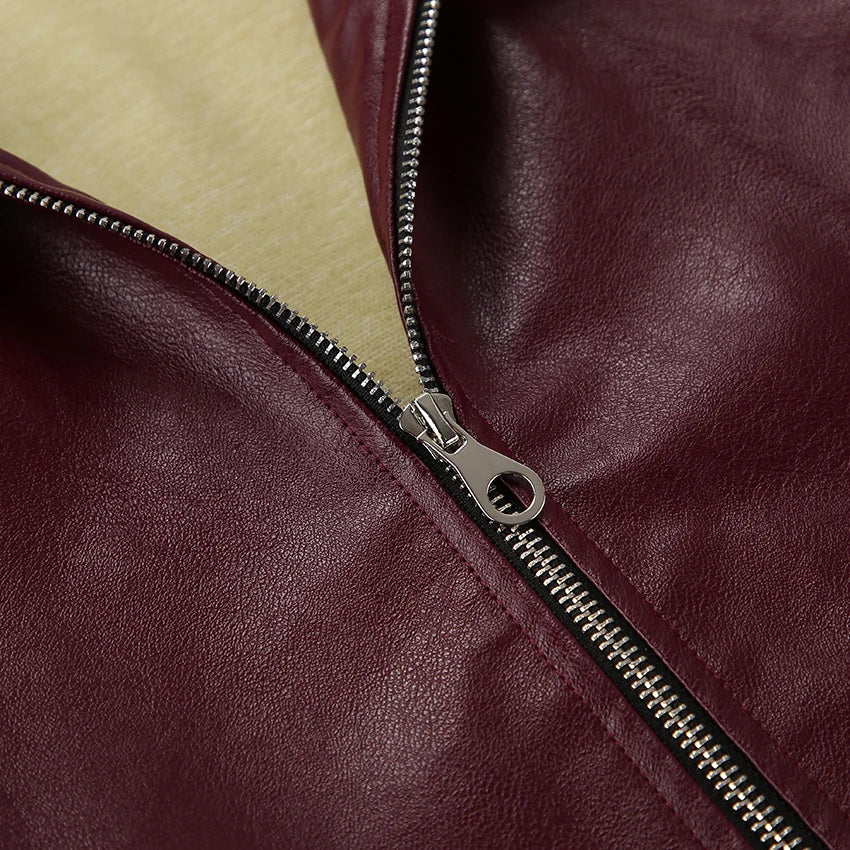 Abuuula's Wine Red Faux Leather Fashion Outerwear