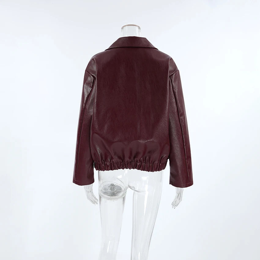 Abuuula's Wine Red Faux Leather Fashion Outerwear