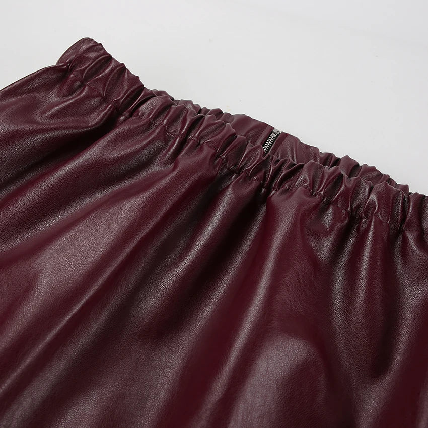 Abuuula's Wine Red Faux Leather Fashion Outerwear