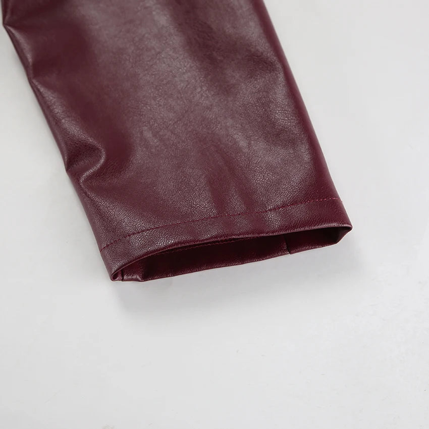 Abuuula's Wine Red Faux Leather Fashion Outerwear