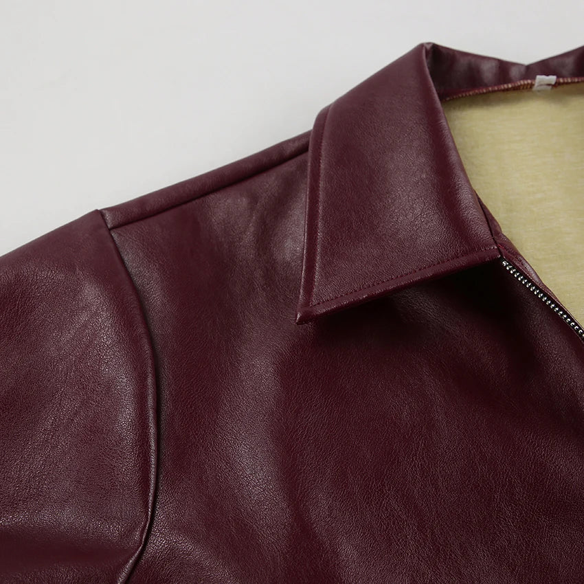 Abuuula's Wine Red Faux Leather Fashion Outerwear