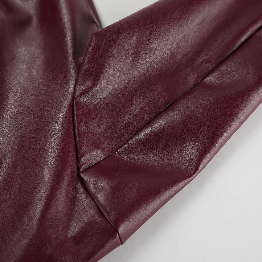 Abuuula's Wine Red Faux Leather Fashion Outerwear